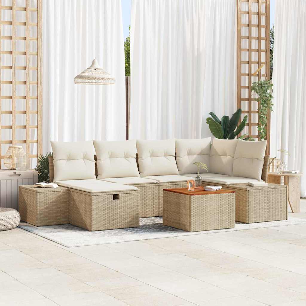 Set Divano da Giardino con cuscino 7 pcs Beige Poly Rattan - homemem39