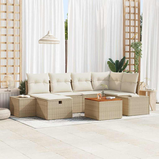 Set Divano da Giardino con cuscino 7 pcs Beige Poly Rattan - homemem39
