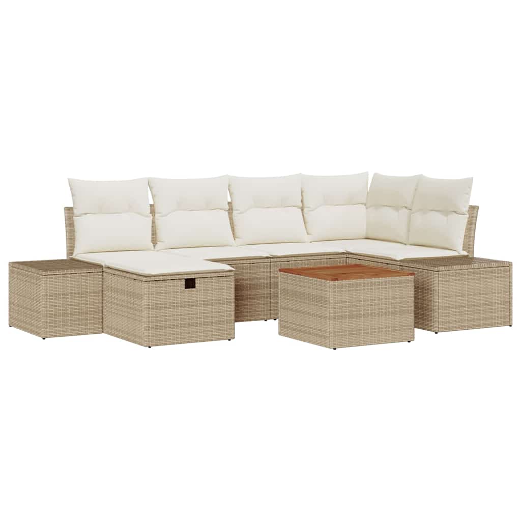 Set Divano da Giardino con cuscino 7 pcs Beige Poly Rattan - homemem39