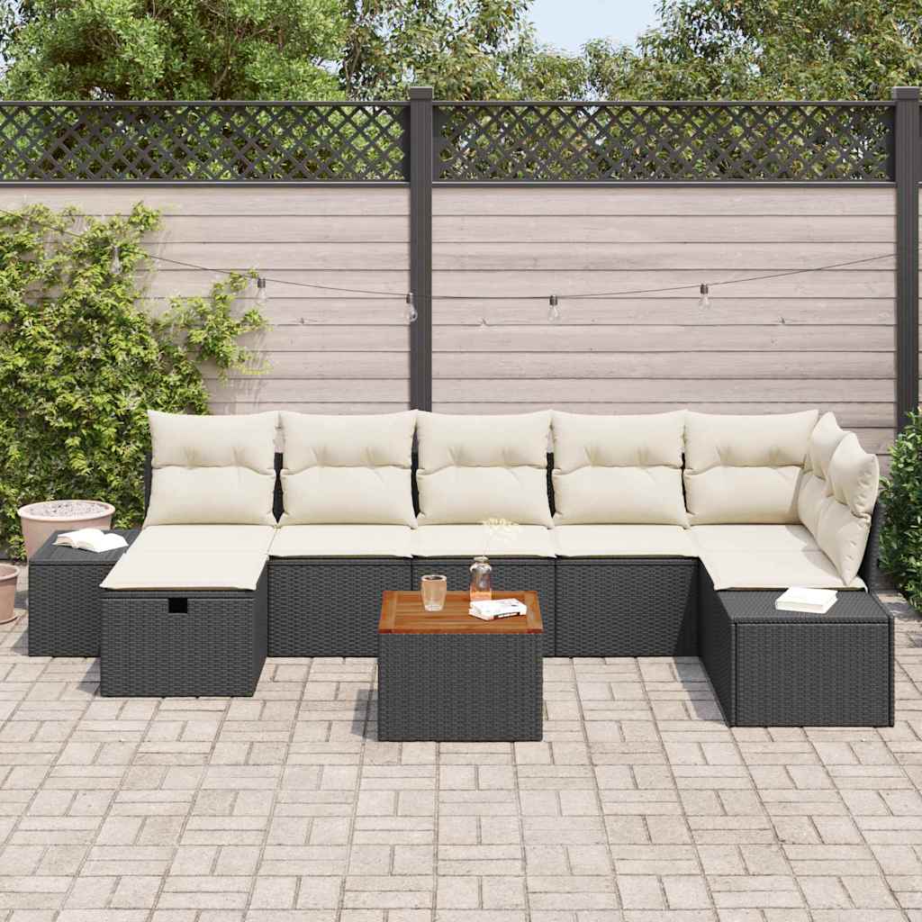 Set Divano da Giardino con cuscino 8 pcs Nero Poly Rattan - homemem39