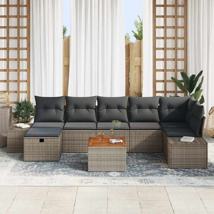 Set Divano da Giardino con cuscino 8 pcs Grigio Poly Rattan
