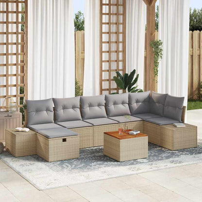Set Divano da Giardino con cuscino 8 pcs Beige Poly Rattan - homemem39