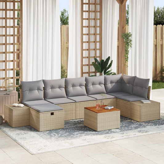 Set Divano da Giardino con cuscino 8 pcs Beige Poly Rattan - homemem39