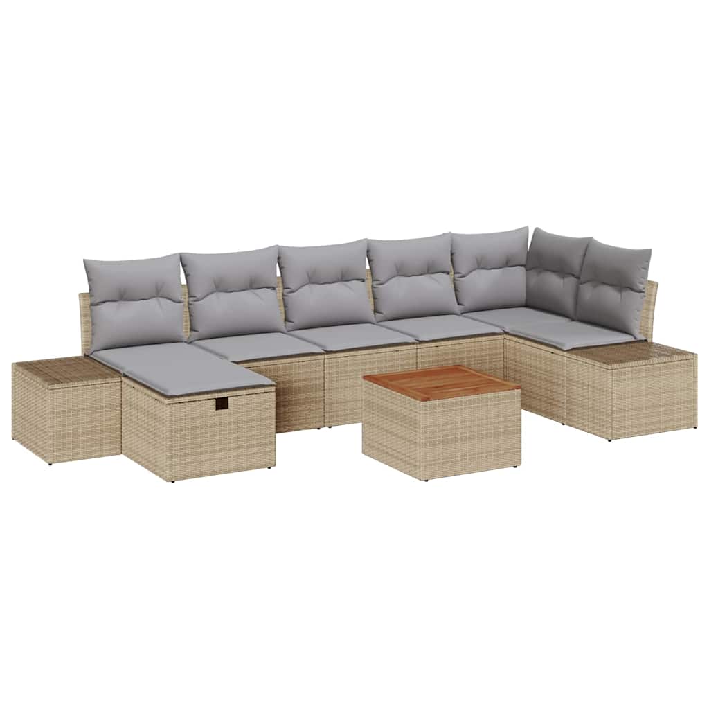 Set Divano da Giardino con cuscino 8 pcs Beige Poly Rattan - homemem39