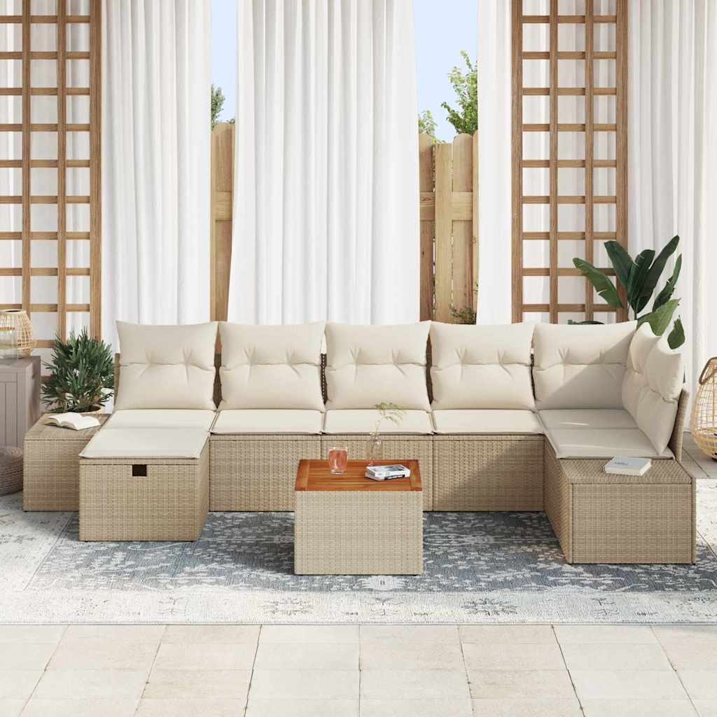 Set Divano da Giardino con cuscino 8 pcs Beige Poly Rattan - homemem39
