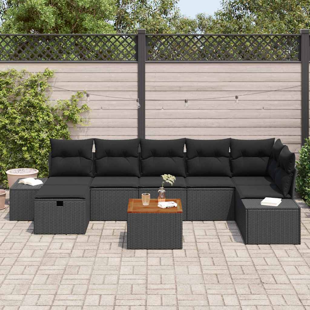 Set Divano da Giardino con cuscino 8 pcs Nero polyrattan | homemem39