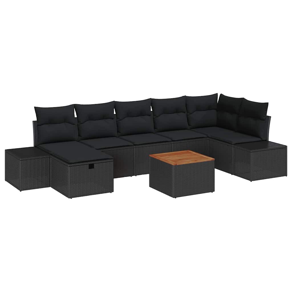 Set Divano da Giardino con cuscino 8 pcs Nero polyrattan | homemem39