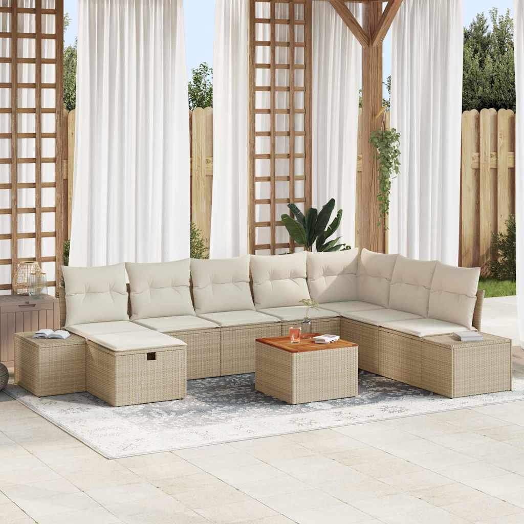 Set Divano da Giardino con cuscino 9 pcs Beige Poly Rattan - homemem39