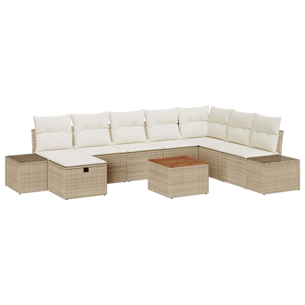 Set Divano da Giardino con cuscino 9 pcs Beige Poly Rattan - homemem39