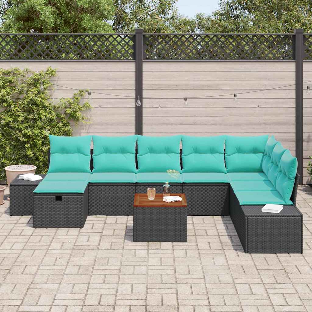Set Divano da Giardino 9 pz Nero Poly Rattan | homemem39