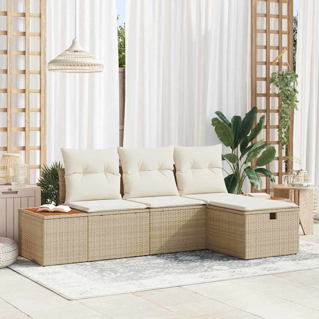 Set Divano da Giardino con cuscino 4 pcs Beige Poly Rattan - homemem39