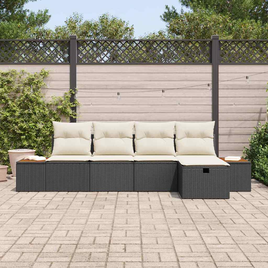 Set Divano da Giardino con cuscino 5 pcs Nero polyrattan