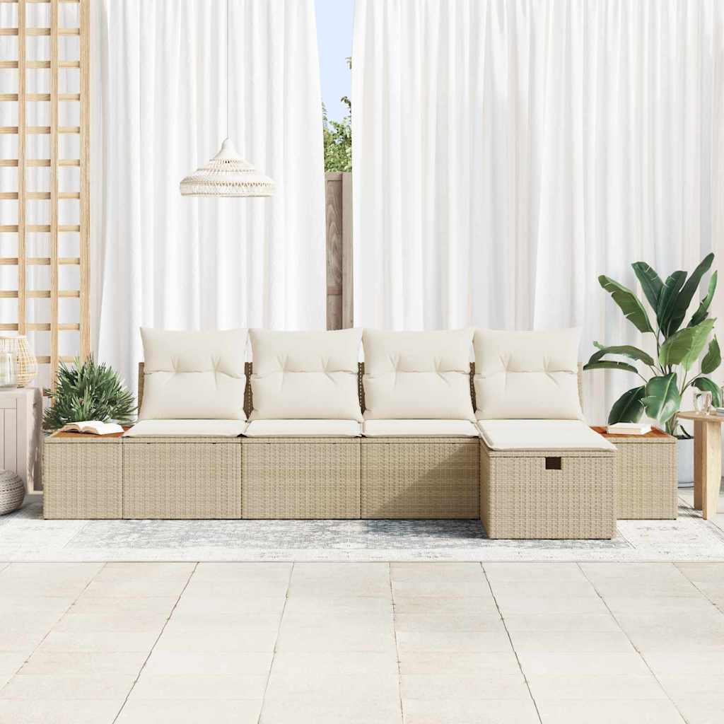 Set Divano da Giardino con cuscino 5 pcs Beige Poly Rattan - homemem39