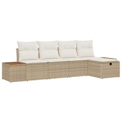 Set Divano da Giardino con cuscino 5 pcs Beige Poly Rattan - homemem39