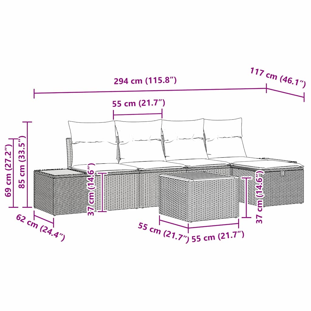 Set Divano da Giardino 6 pz Nero polyrattan | homemem39