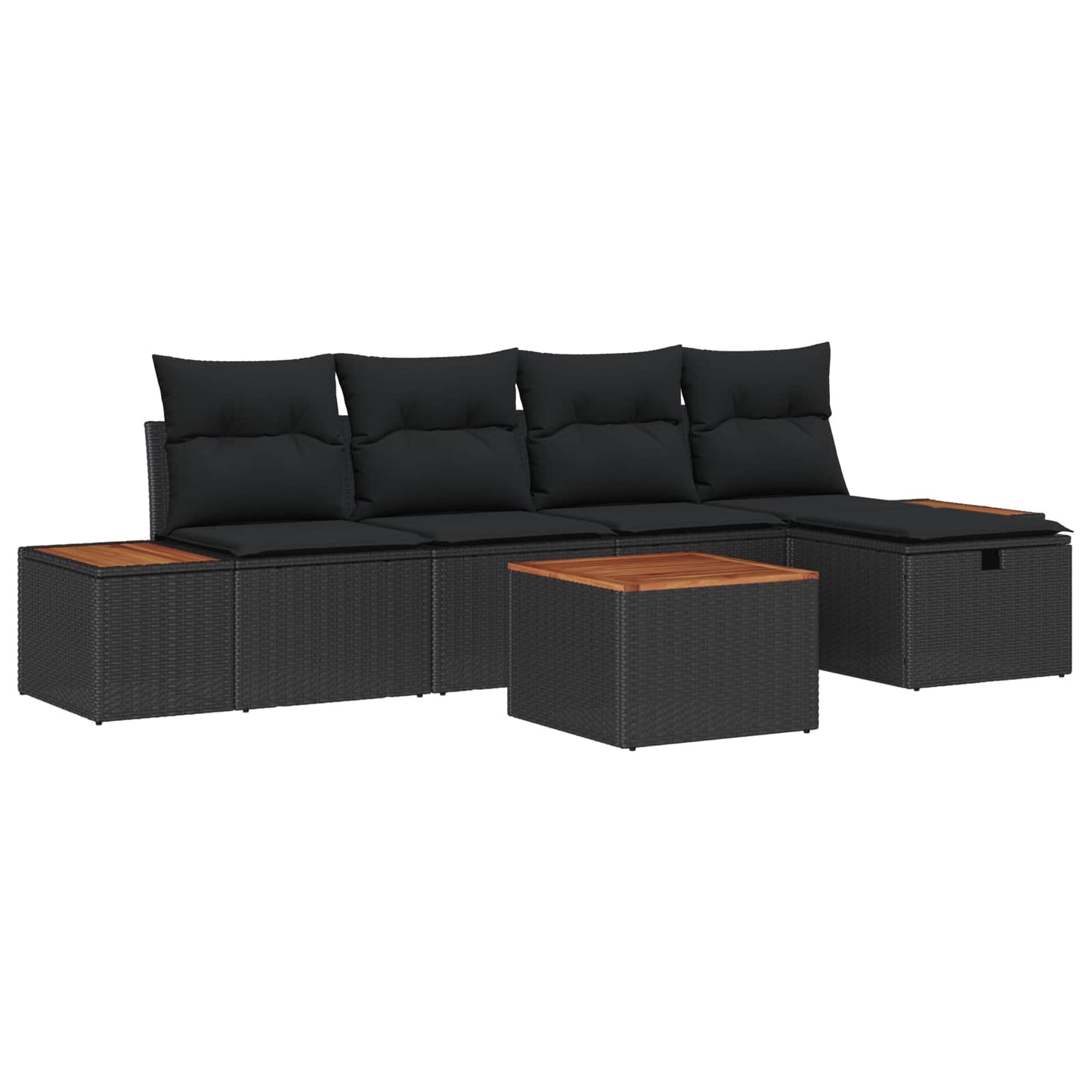 Set Divano da Giardino 6 pz Nero polyrattan