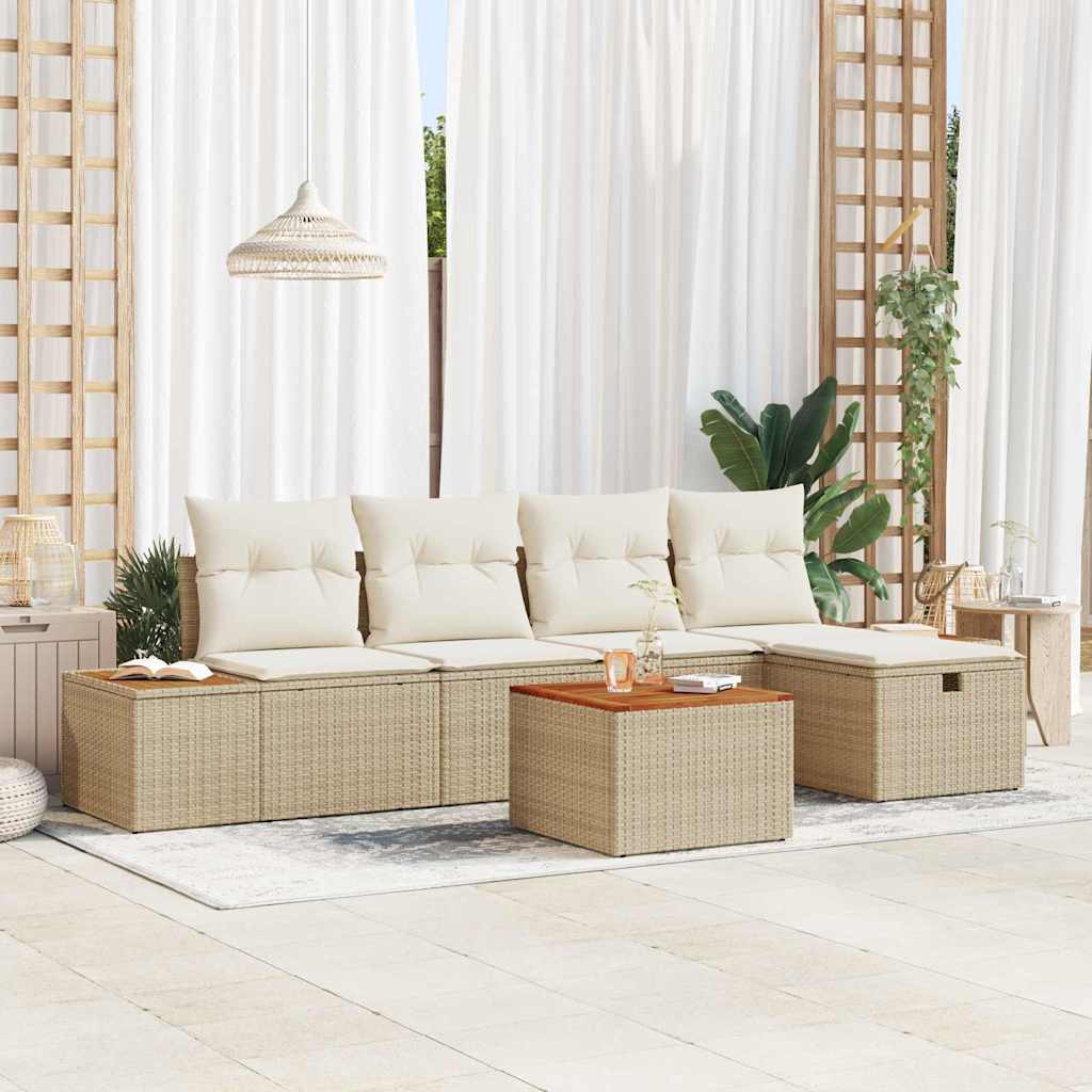 Set Divano da Giardino con cuscino 6 pcs Beige Poly Rattan - homemem39