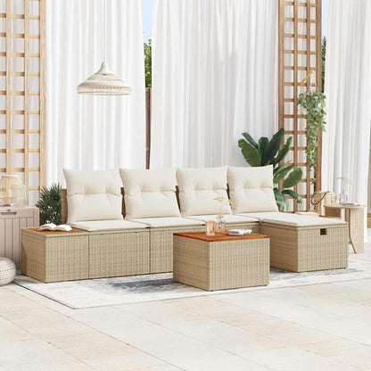 Set Divano da Giardino con cuscino 6 pcs Beige Poly Rattan - homemem39