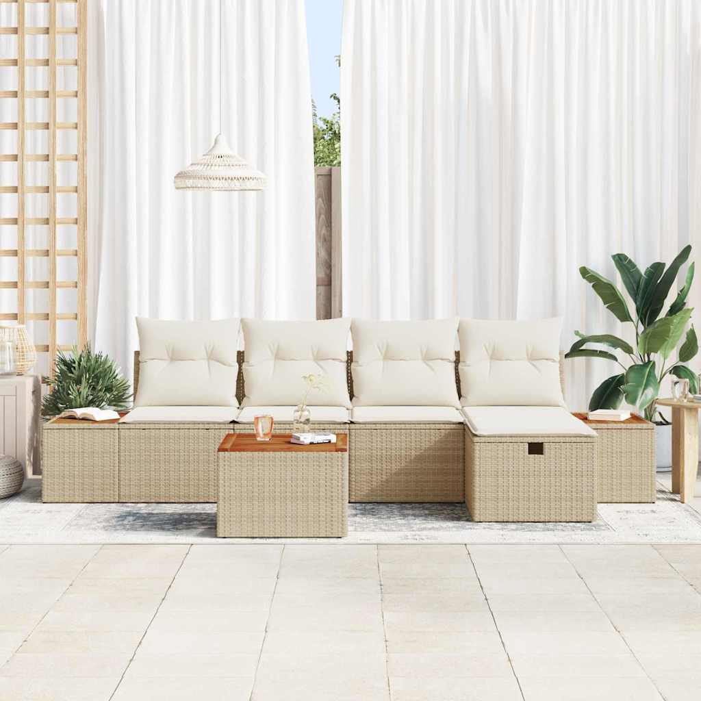 Set Divano da Giardino con cuscino 6 pcs Beige Poly Rattan - homemem39