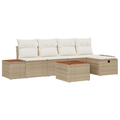 Set Divano da Giardino con cuscino 6 pcs Beige Poly Rattan - homemem39