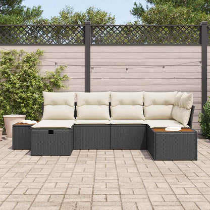 Set Divano da Giardino con cuscino 6 pcs Nero polyrattan - homemem39