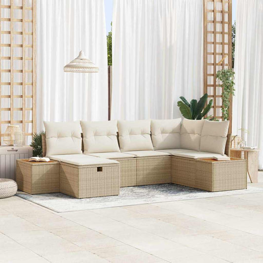 Set Divano da Giardino con cuscino 6 pcs Beige polyrattan - homemem39