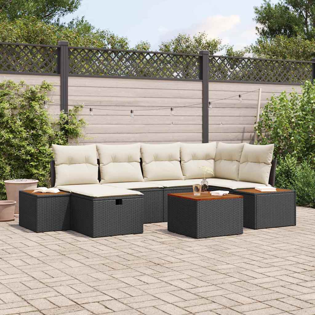 Set Divano da Giardino con cuscino 7 pcs Nero polyrattan - homemem39