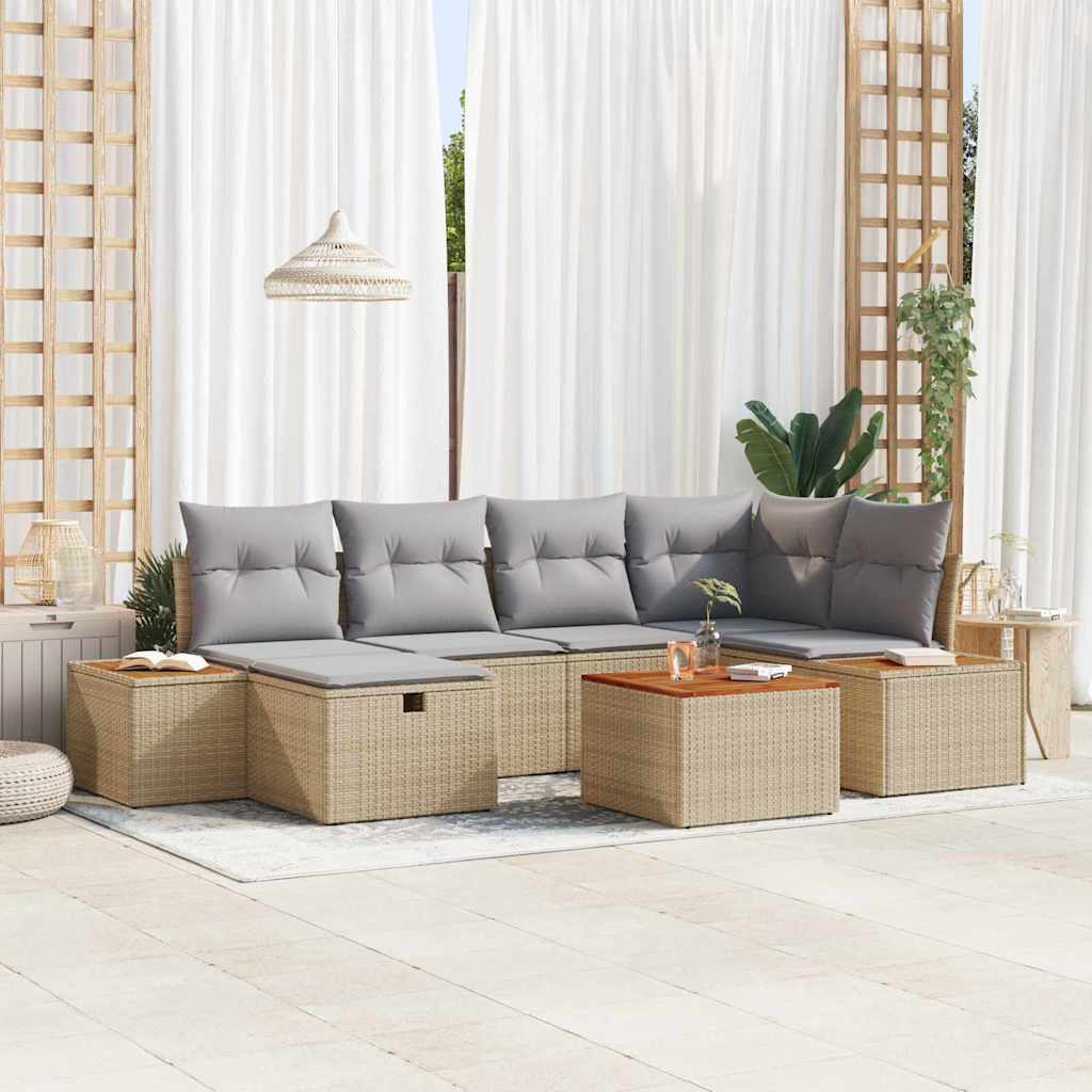 Set Divano da Giardino con cuscino 7 pcs Beige polyrattan - homemem39