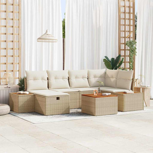 Set Divano da Giardino con cuscino 7 pcs Beige polyrattan - homemem39