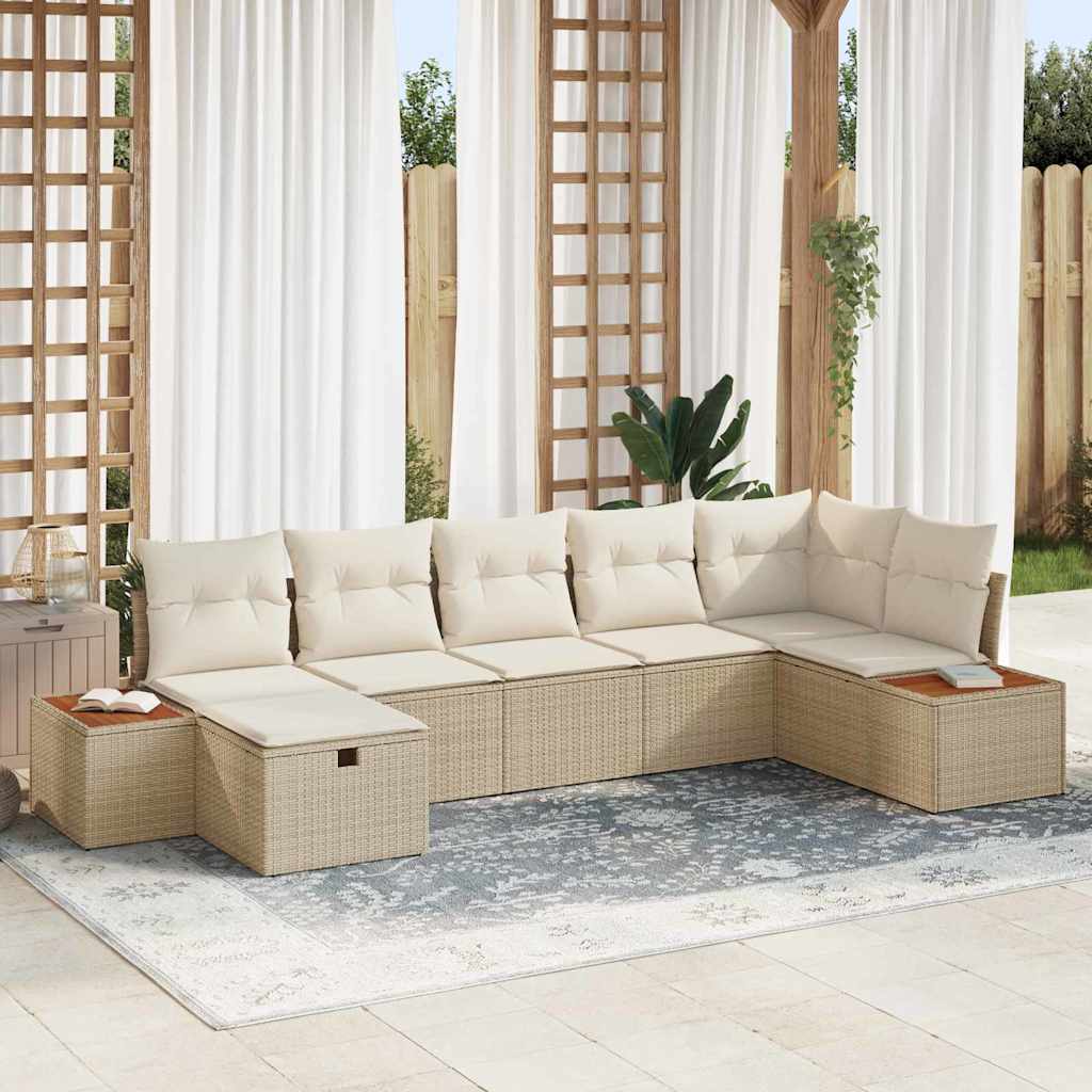 Set Divano da Giardino con cuscino 7 pcs Beige polyrattan - homemem39