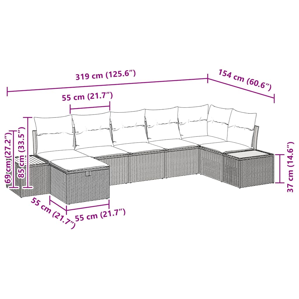 Set Divano da Giardino con cuscino 7 pcs Beige polyrattan | homemem39