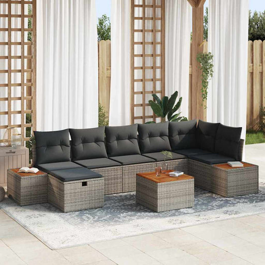 Set Divano da Giardino con cuscino 8 pcs Grigio polyrattan