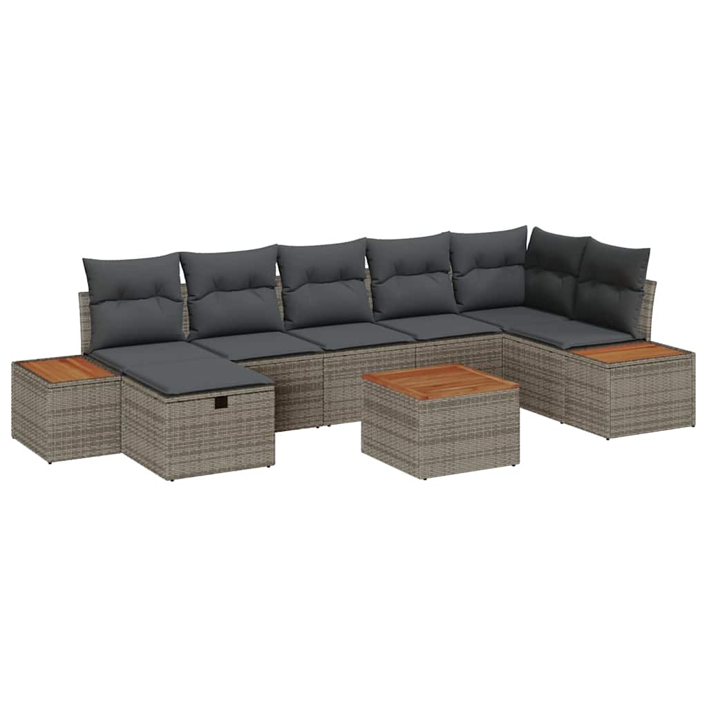 Set Divano da Giardino con cuscino 8 pcs Grigio polyrattan
