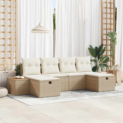 Set Divano da Giardino con cuscino 6 pcs Beige Poly Rattan - homemem39