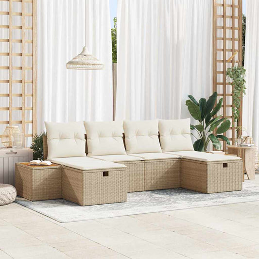 Set Divano da Giardino con cuscino 6 pcs Beige Poly Rattan - homemem39