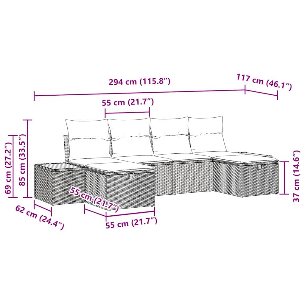 Set Divano da Giardino con cuscino 6 pcs Beige Poly Rattan - homemem39