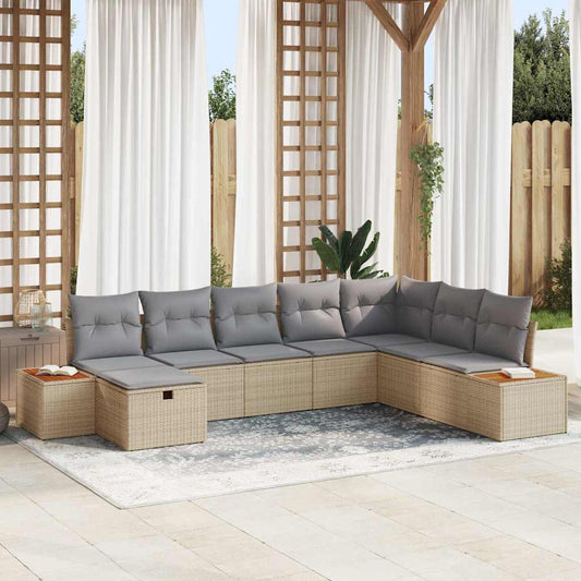 Set Divano da Giardino con cuscino 8 pcs Beige Poly Rattan - homemem39