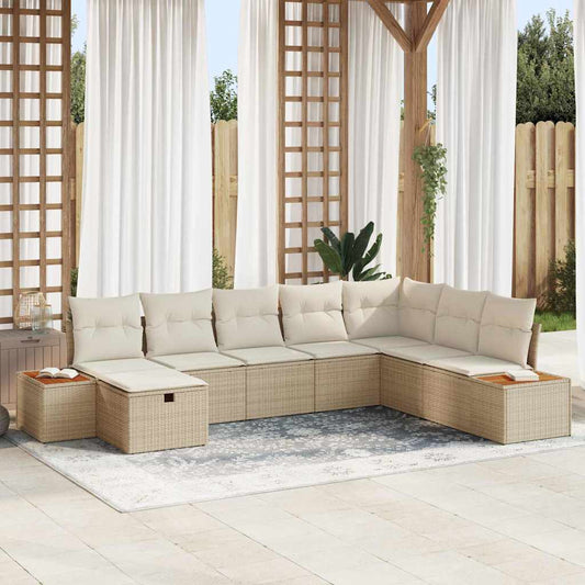 Set Divano da Giardino con cuscino 8 pcs Beige Poly Rattan - homemem39