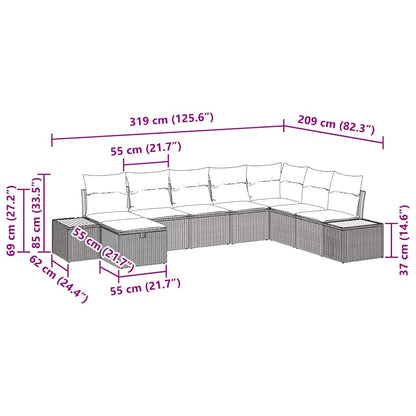 Set Divano da Giardino con cuscino 9 pcs Beige polyrattan