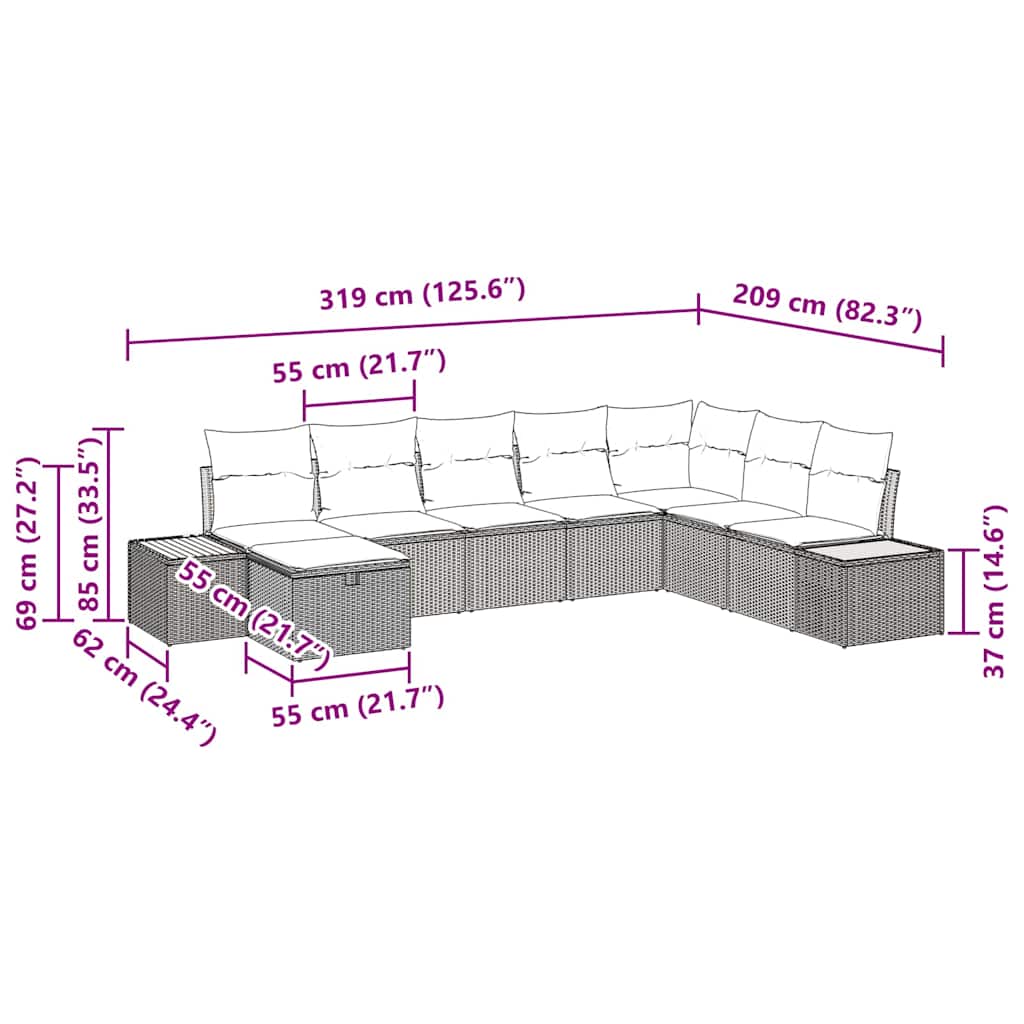 Set Divano da Giardino con cuscino 9 pcs Beige polyrattan | homemem39