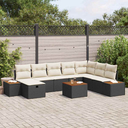 Set Divano da Giardino con cuscino 9 pcs Nero Poly Rattan - homemem39