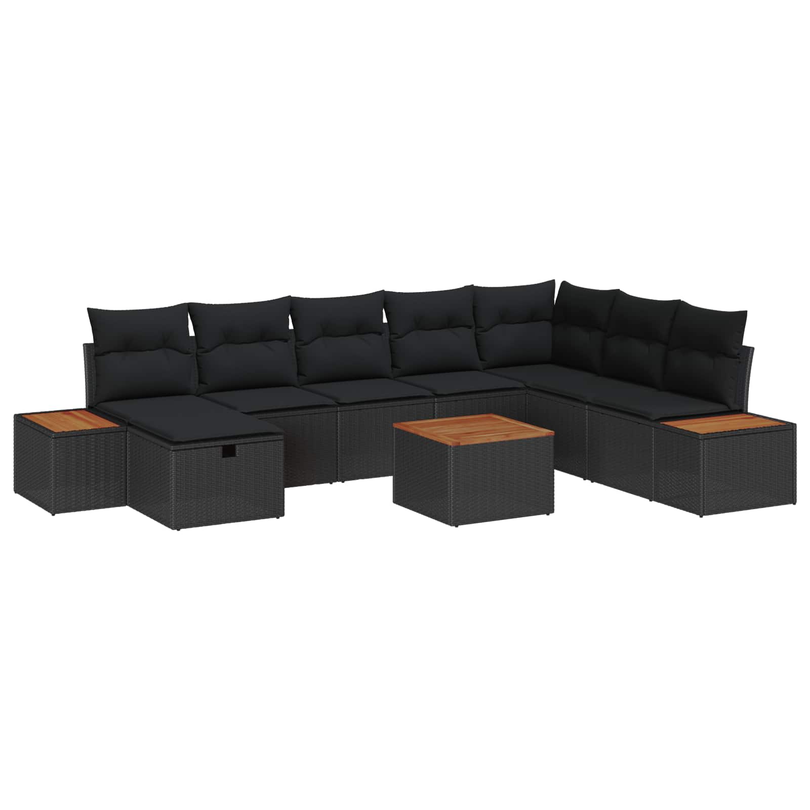Set Divano da Giardino con cuscino 9 pcs Nero polyrattan | homemem39