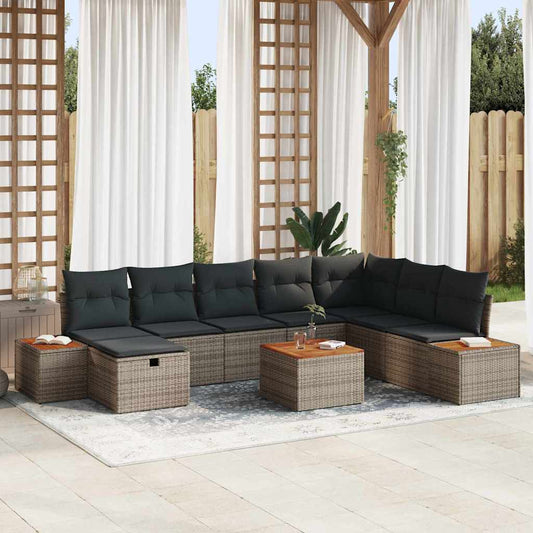 Set Divano da Giardino con cuscino 9 pcs Grigio Poly Rattan
