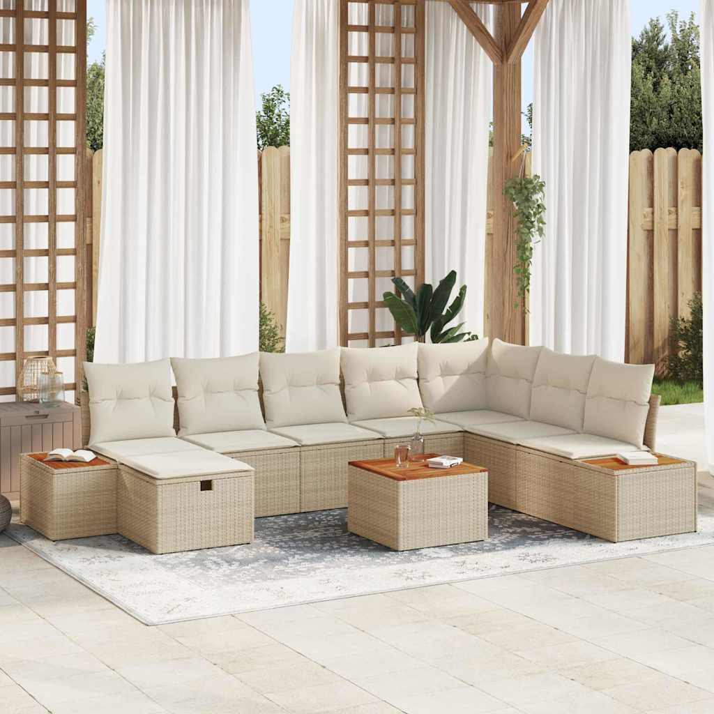 Set Divano da Giardino con cuscino 9 pcs Beige Poly Rattan - homemem39