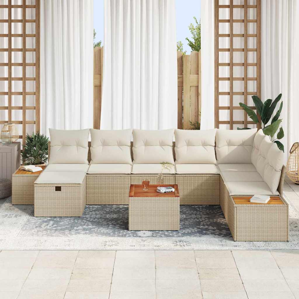 Set Divano da Giardino con cuscino 9 pcs Beige polyrattan