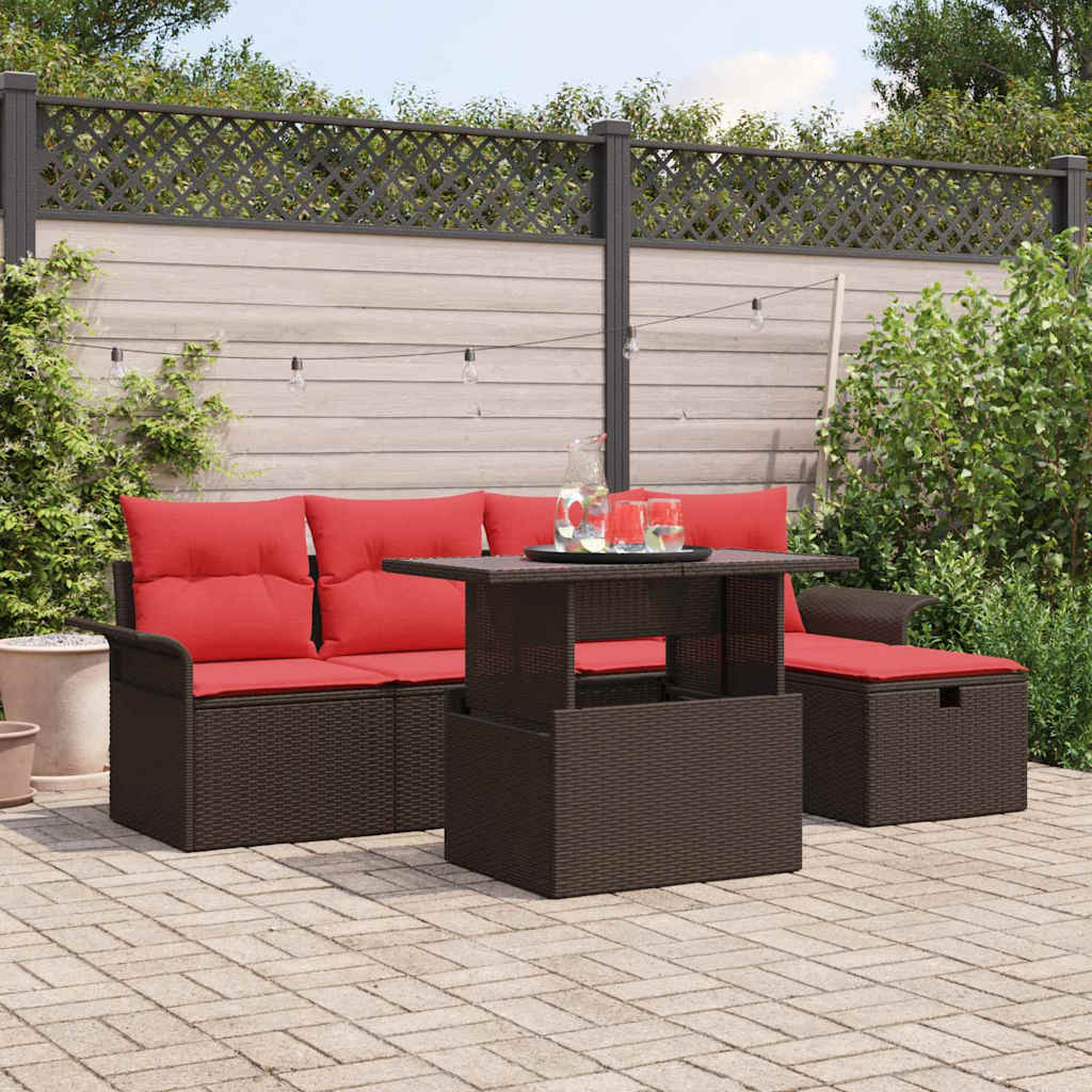 Set Divano da Giardino con cuscino 6 pcs Marrone Poly Rattan