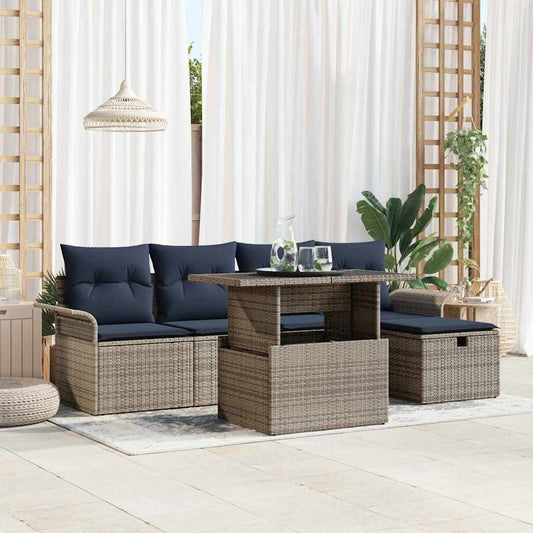 Set Divano da Giardino con cuscino 6 pcs Grigio Poly Rattan | homemem39