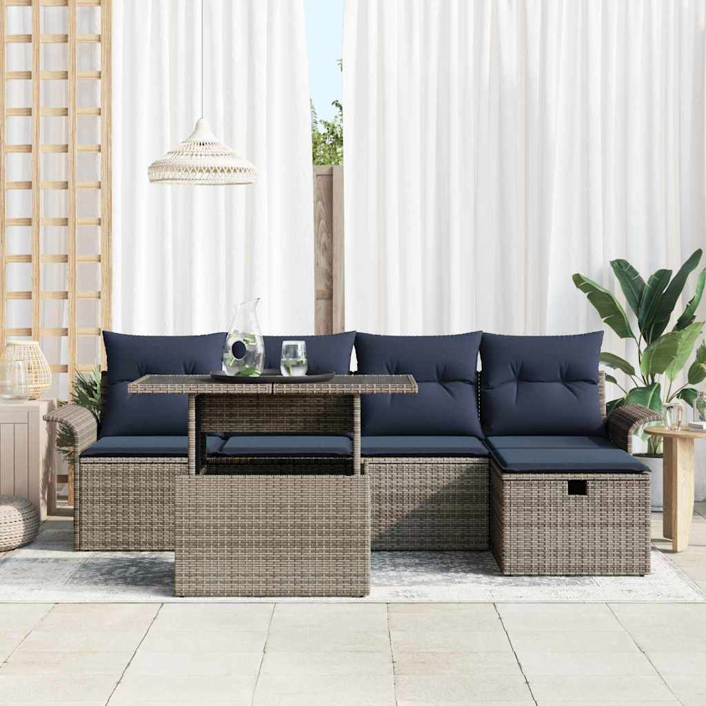 Set Divano da Giardino con cuscino 6 pcs Grigio Poly Rattan | homemem39