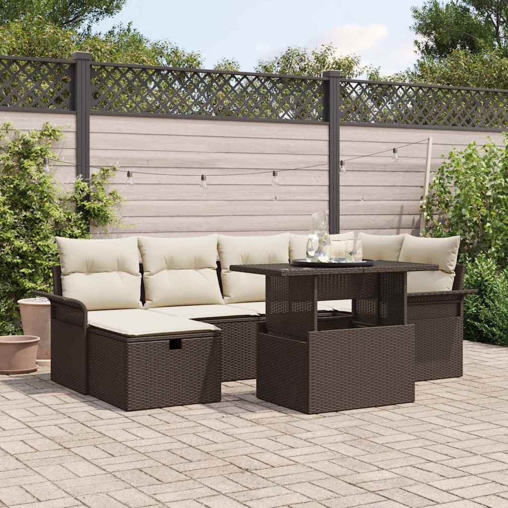 Set Divano da Giardino con cuscino 7 pcs Marrone Poly Rattan - homemem39