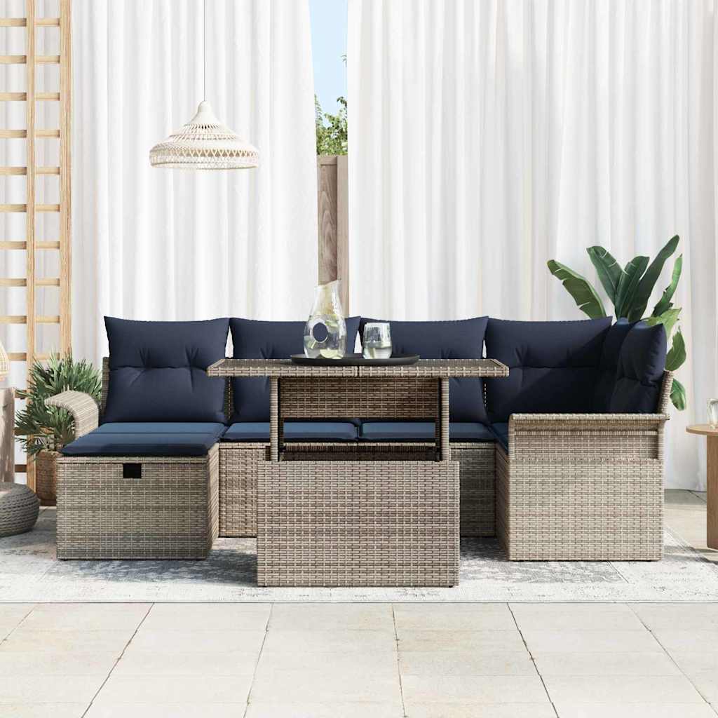 Set Divano da Giardino con cuscino 7 pcs Grigio Poly Rattan | homemem39